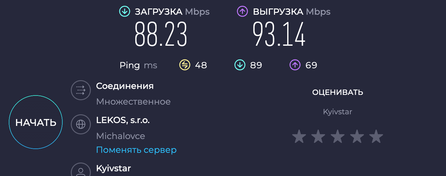 Тест скорости интернета через сервис speedtest.net